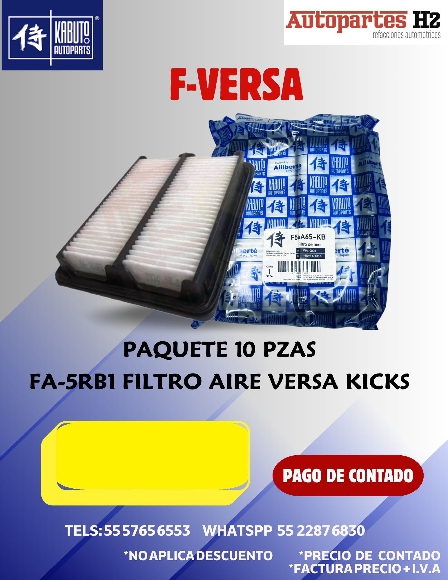 PQ 10 FILTRO AIRE VERSA 5RBA1 KABUTO CONTADO